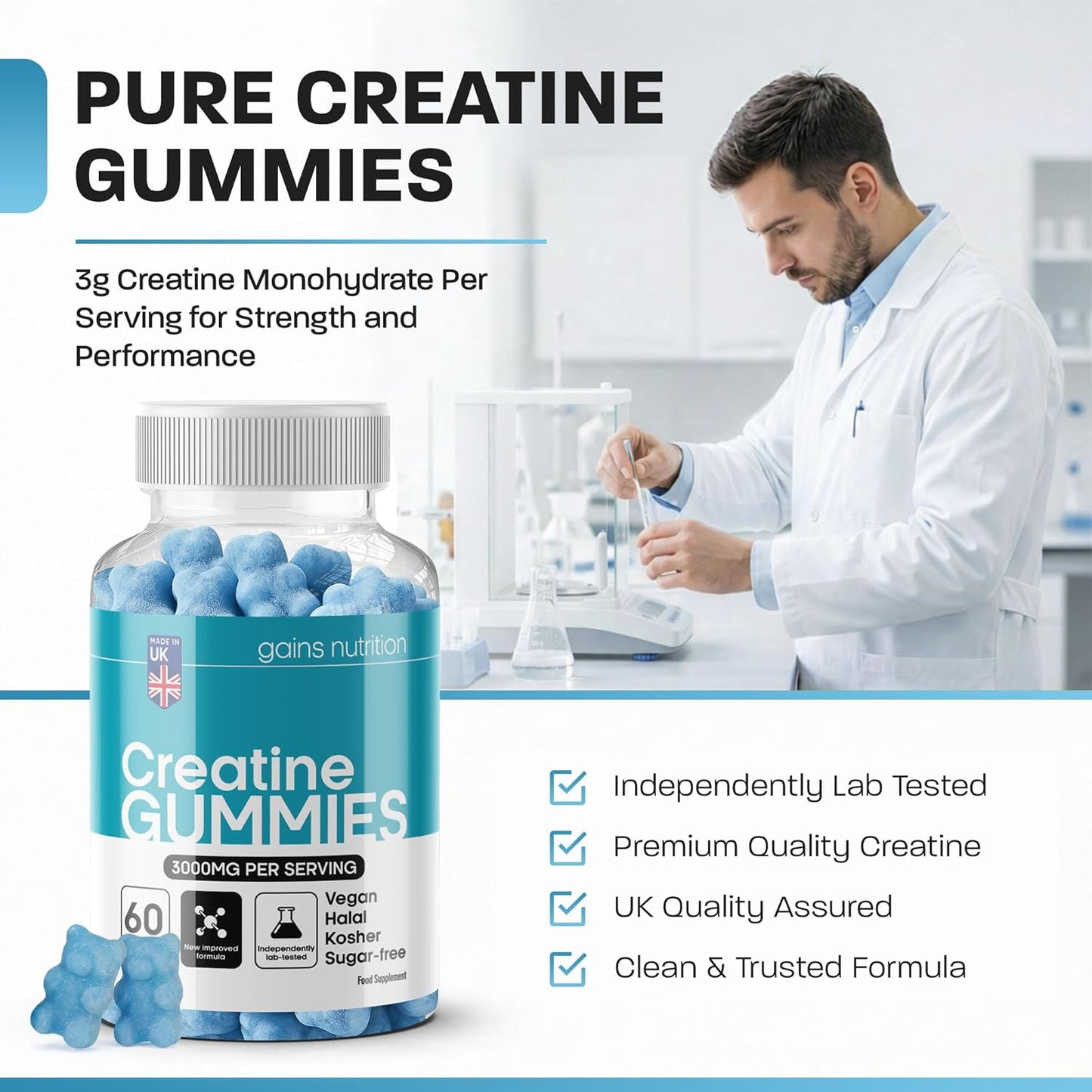 GN Creatine Gummies | 60 Chewable Creatine Gummies for Men & Women - 3000Mg Creatine-Monohydrate per Serving | Berry Flavour, Non-Gmo & Suitable for Vegans & Vegetarians