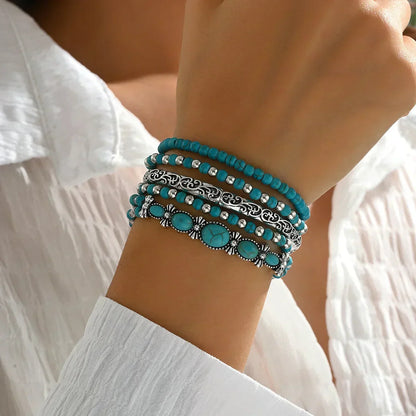 Bohemian Bracelet Set with Turquoise Beads