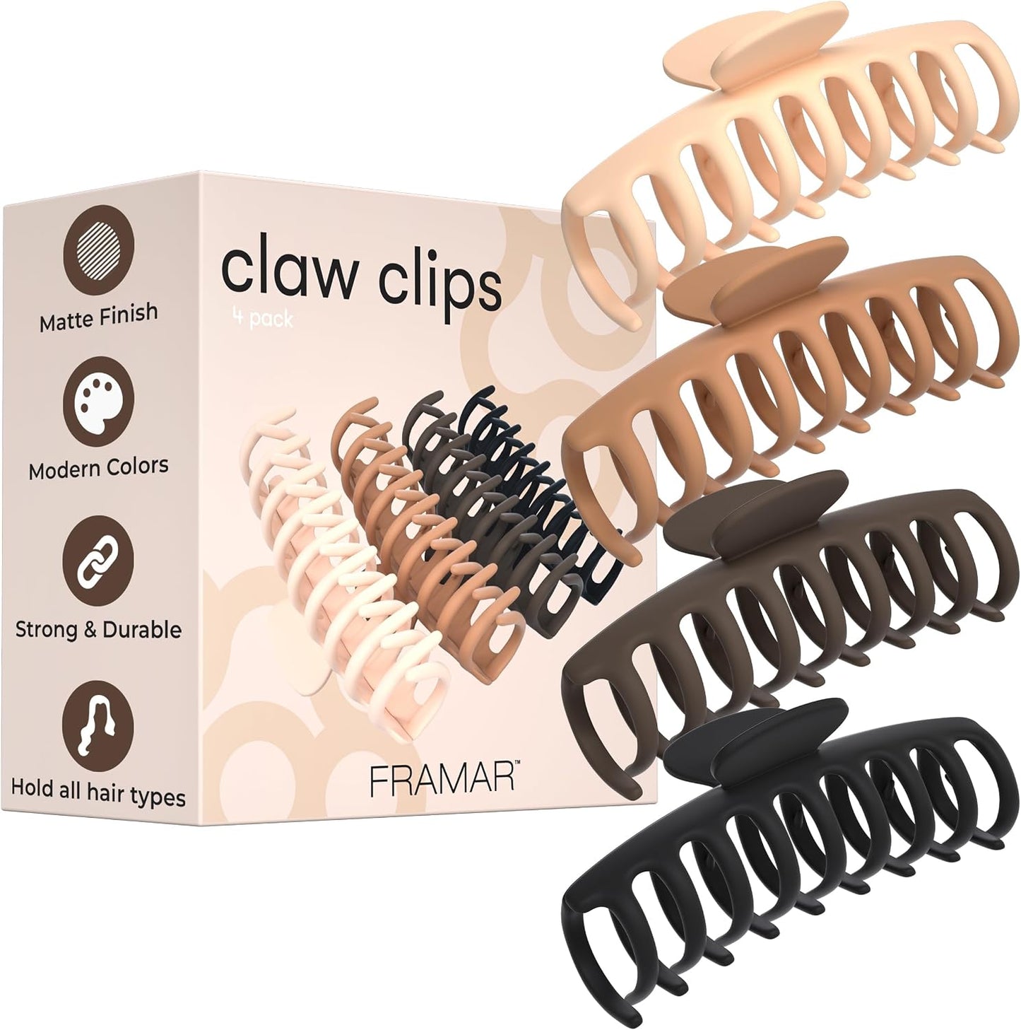 Large Hair Claw Clip – Hair Clips Women, Extra Large Claw Clip for Thick Hair Claw Clips, Hair Claw Clips for Women Thick Hair – Neutral Claw Clips 4 Pack