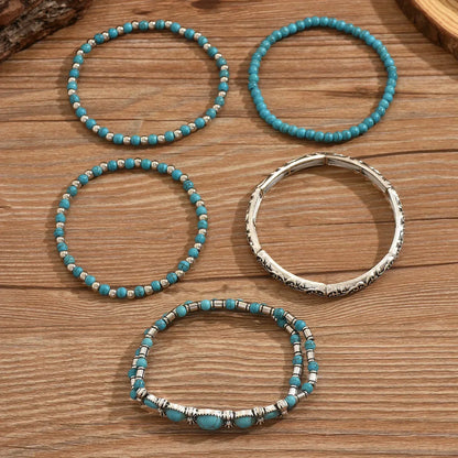 Bohemian Bracelet Set with Turquoise Beads