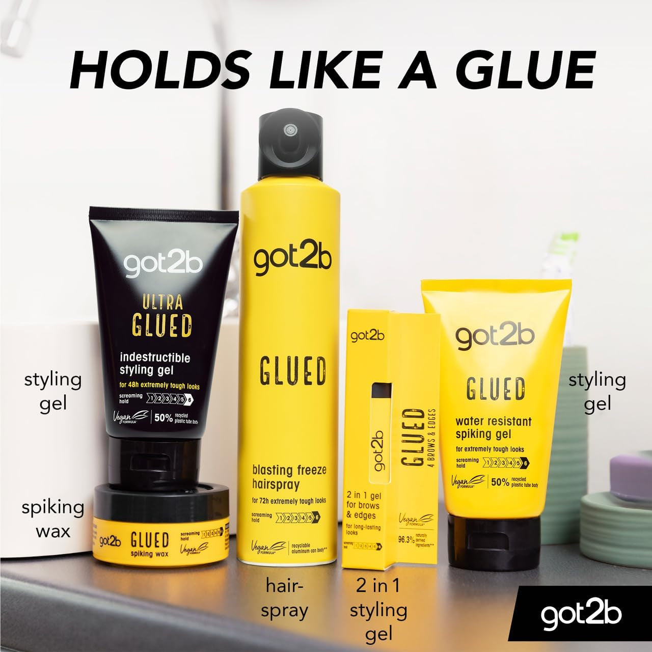 Glued Blasting Freeze Hairspray 300 Ml, Glued Hairspray for up to 72H Ultra Strong Hold, Hairspray , for Extreme Hairstyles, Vegan Formula