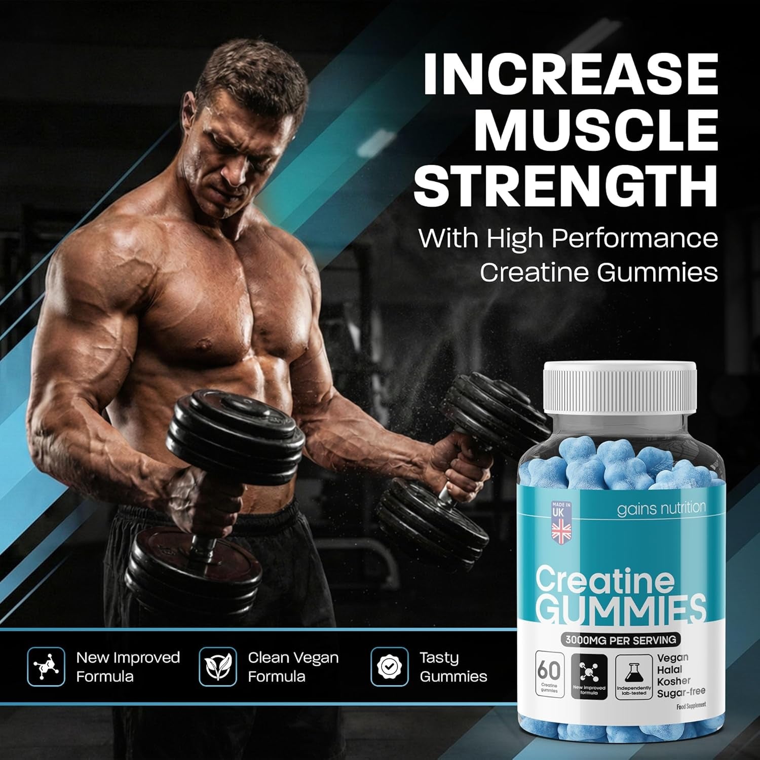 GN Creatine Gummies | 60 Chewable Creatine Gummies for Men & Women - 3000Mg Creatine-Monohydrate per Serving | Berry Flavour, Non-Gmo & Suitable for Vegans & Vegetarians