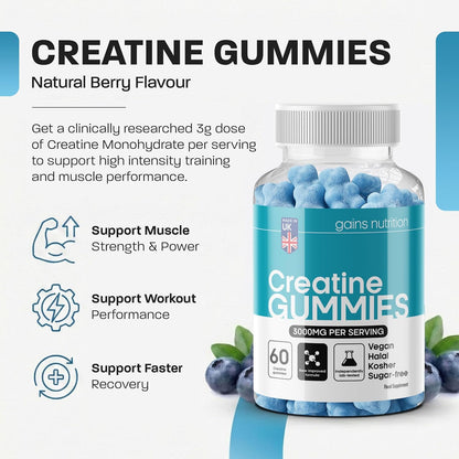 GN Creatine Gummies | 60 Chewable Creatine Gummies for Men & Women - 3000Mg Creatine-Monohydrate per Serving | Berry Flavour, Non-Gmo & Suitable for Vegans & Vegetarians