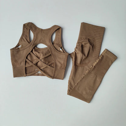 2PCS Sports Bra Women'S Set Professional Fitness Tank Top Bra Shockproof Running Leggings Yoga Suit Beautiful Back Bra Clothing
